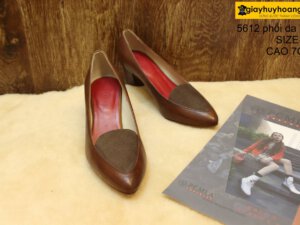 [Size 36] Giày da nữ phối da lộn cao gót 7cm nâu Female 5612 003
