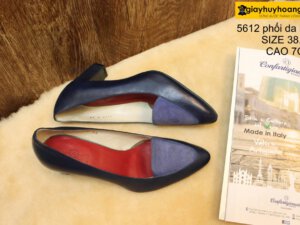 [Size 38.39] Giày da nữ phối da lộn cao gót 7cm navy Female 5612 003