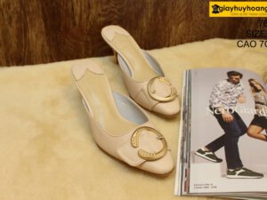 [Size 37] Giày da bò nữ cao gót 7cm hồng Female 7606 002