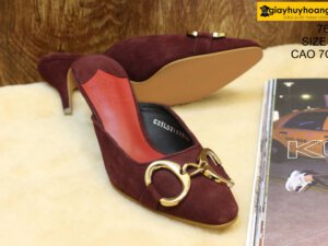 [Size 37] Giày da bò nữ cao gót 7cm đỏ Female 7606 003