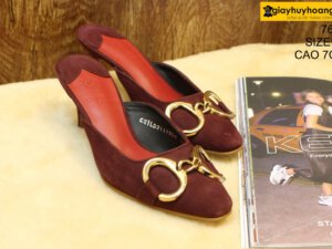 [Size 37] Giày da bò nữ cao gót 7cm đỏ Female 7606 001