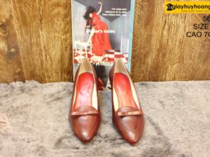[Size 36] Giày da nữ cao gót màu đỏ nơ Female 5612 cao 7cm 002