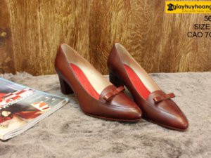 [Size 36] Giày da nữ cao gót màu đỏ nơ Female 5612 cao 7cm 001