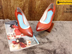 [Size 37] Giày da nữ cao gót màu đỏ Female 5612 cao 7cm 005