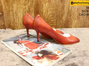 [Size 37] Giày da nữ cao gót màu đỏ Female 5612 cao 7cm 004