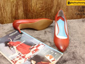 [Size 37] Giày da nữ cao gót màu đỏ Female 5612 cao 7cm 003