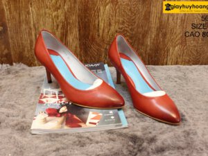 [Size 37] Giày da nữ cao gót màu đỏ Female 5612 cao 7cm 001