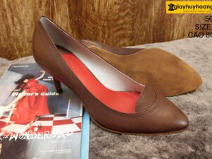 [Size 37] Giày da nữ cao gót màu nâu Female 5612 cao 8cm 004