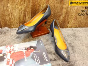 [Size 35] Giày da nữ cao gót xanh Navy Female 5612 cao 7cm 005