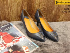 [Size 35] Giày da nữ cao gót xanh Navy Female 5612 cao 7cm 001