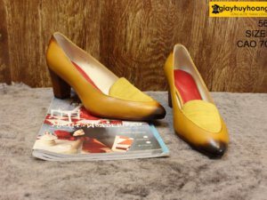 [Size 39.38] Giày da nữ cao gót màu vàng Female 5612 cao 7cm 007