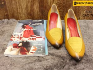 [Size 39.38] Giày da nữ cao gót màu vàng Female 5612 cao 7cm 006