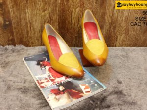 [Size 39.38] Giày da nữ cao gót màu vàng Female 5612 cao 7cm 005