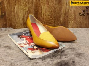 [Size 39.38] Giày da nữ cao gót màu vàng Female 5612 cao 7cm 003