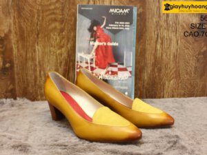 [Size 39.38] Giày da nữ cao gót màu vàng Female 5612 cao 7cm 001