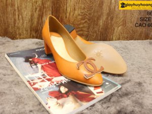 [Size 37] Giày da nữ cao gót màu cam Female 8605 cao 6cm 004