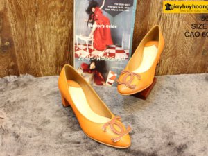 [Size 37] Giày da nữ cao gót màu cam Female 8605 cao 6cm 003