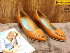 [Size 37] Giày da nữ cao gót màu cam Female 8605 cao 6cm 001