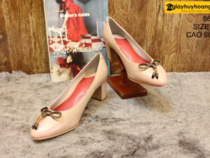 [Size 37] Giày da nữ cao gót màu hồng Female 8605 cao 6cm 006