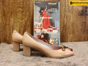 [Size 37] Giày da nữ cao gót màu hồng Female 8605 cao 6cm 004