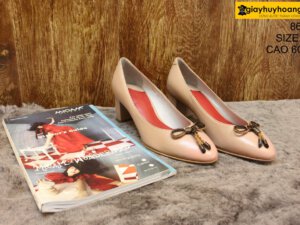 [Size 37] Giày da nữ cao gót màu hồng Female 8605 cao 6cm 001