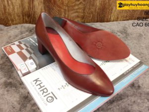 [Size 37] Giày da nữ cao gót màu nâu đỏ Female 8650 cao 6cm 005