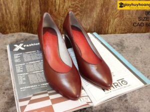 [Size 37] Giày da nữ cao gót màu nâu đỏ Female 8650 cao 6cm 001