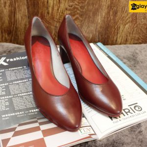 [Size 37] Giày da nữ cao gót màu nâu đỏ Female 8650 cao 6cm 001