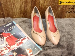 [Size 37] Giày da nữ cao gót màu hồng Female 8650 cao 6cm 006
