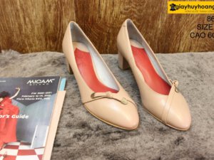 [Size 37] Giày da nữ cao gót màu hồng Female 8650 cao 6cm 001
