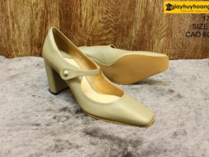[Size 37] Giày da cao gót nữ màu xanh Female 1777 cao 8cm 005