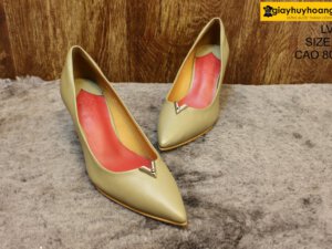 [Size 37] Giày da nữ cao gót 8cm màu xanh Female LV01 004