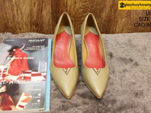 [Size 37] Giày da nữ cao gót 8cm màu xanh Female LV01 003