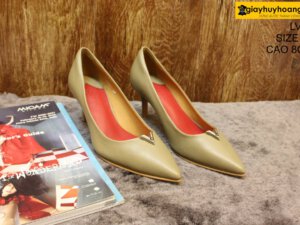 [Size 37] Giày da nữ cao gót 8cm màu xanh Female LV01 001