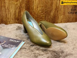 [Size 38] Giày da nữ cao gót 8cm màu xanh Female OT07 004