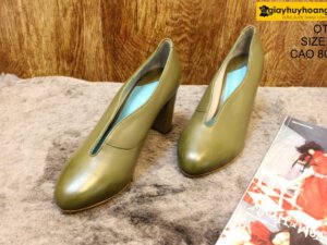 [Size 38] Giày da nữ cao gót 8cm màu xanh Female OT07 003