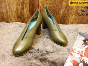 [Size 38] Giày da nữ cao gót 8cm màu xanh Female OT07 002