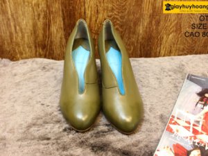 [Size 38] Giày da nữ cao gót 8cm màu xanh Female OT07 001