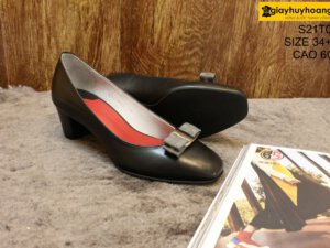 [Size 34.37] Giày da nữ cao gót 6cm đen Female S21TOO1 004