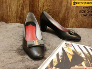 [Size 34.37] Giày da nữ cao gót 6cm đen Female S21TOO1 003