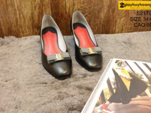 [Size 34.37] Giày da nữ cao gót 6cm đen Female S21TOO1 001