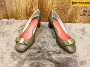 [Size 39] Giày da nữ cao gót 6cm xanh Female S21TOO1 004