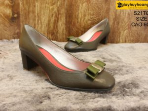 [Size 39] Giày da nữ cao gót 6cm xanh Female S21TOO1 003