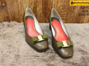 [Size 39] Giày da nữ cao gót 6cm xanh Female S21TOO1 001