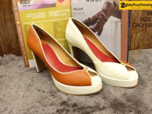 [Size 36] Giày da nữ cao gót 10cm trắng cam Female S801 0001