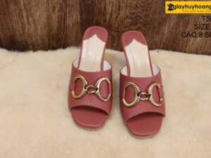 [Size 36] Dép da nữ cao gót màu hồng Female T50M cao 8.5cm 004