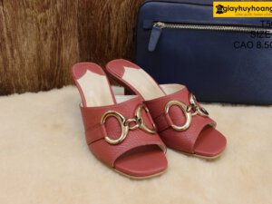 [Size 36] Dép da nữ cao gót màu hồng Female T50M cao 8.5cm 001
