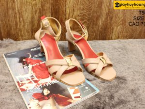 [Size 37] Giày da nữ cao gót 7cm màu hồng Female T50M 001
