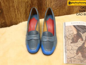 [Size 37] Giày da nữ gót cao 8cm navy Female OK703 005