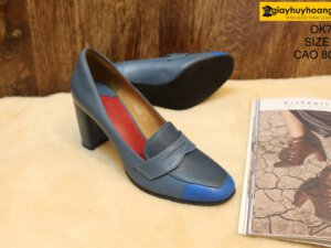 [Size 37] Giày da nữ gót cao 8cm navy Female OK703 004